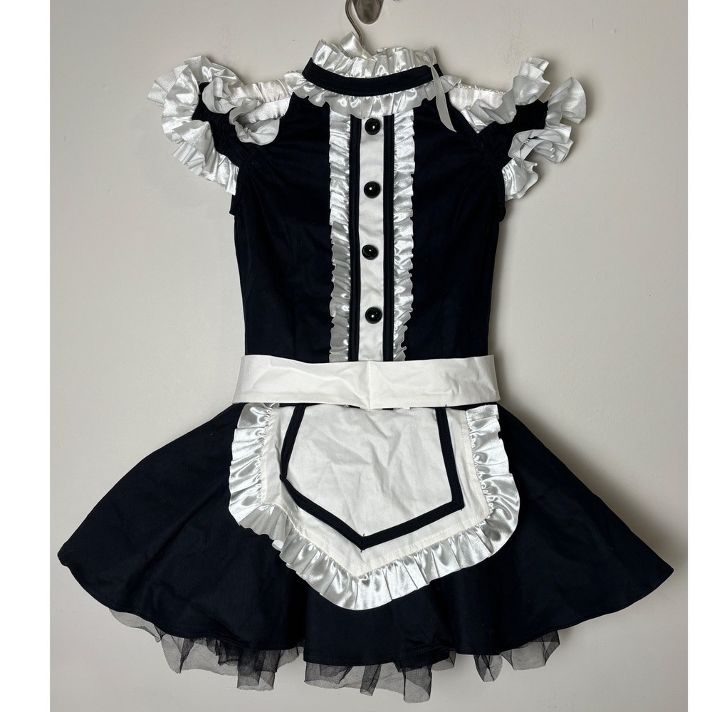 Weissman French Maid Dance Costume Girls L 14 Black White Ruffle Ballet Jazz
